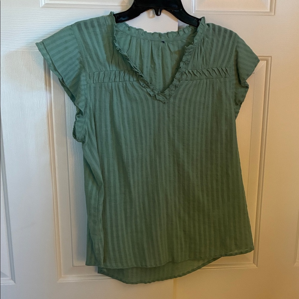 LOFT Sage Green Striped Blouse